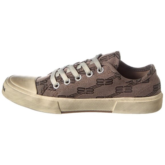 BALENCIAGA Paris distressed logo-jacquard canvas sneakers Beige  IT39 - Picture 1 of 4